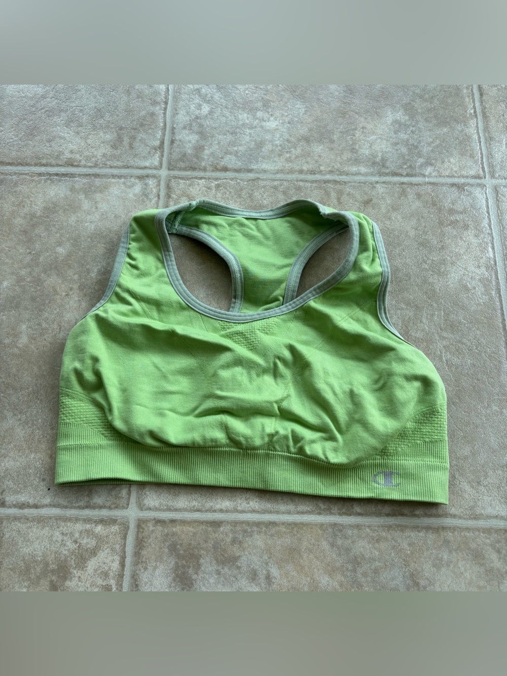 Champion Lime Green Racerback Seamless Sports Bra with Gray Trim